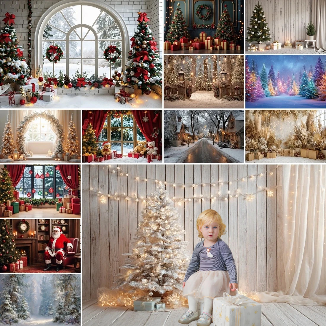 

MOON.QG Photography Background Christmas 2025 Fireplace Santa Xmas Trees Backdrop Children Party Photozone Photo Studio New Year