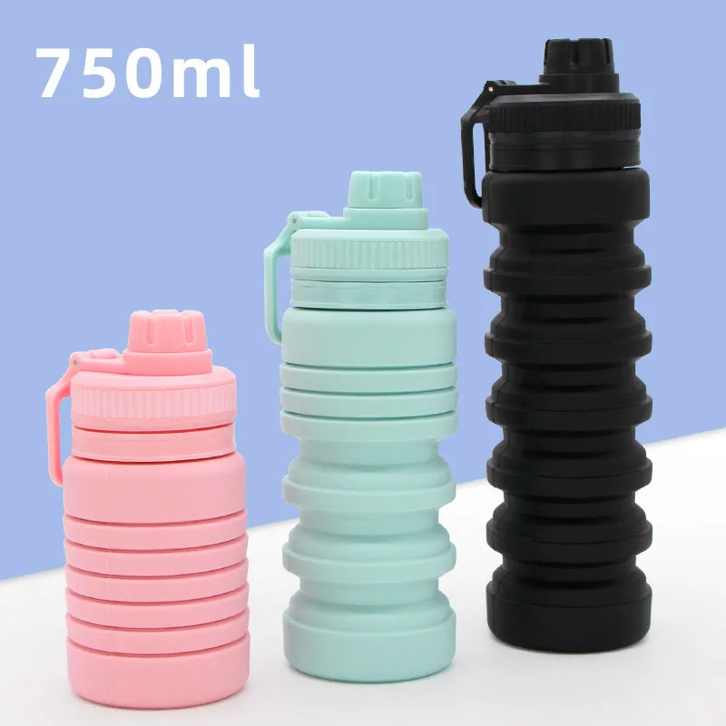 

750ml Large Silicone Water Bottle Collapsible Sport Portable Cup Foldable Drinking Bottles Gym Cycling Travel Outdoor Sports