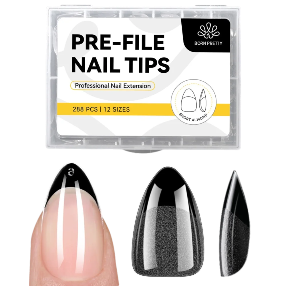 

288 Pcs New Acrylic Short Almond Nail Tips Matte Full Cover Pre-shape Clear Nails Tips Clear Artificial Nails DIY Manicure