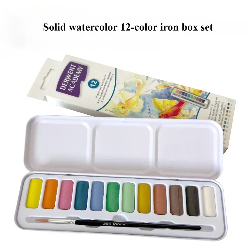 

12color Solid Watercolor Iron Box Set Beginners Outdoor Sketching Gouache Painting Graffiti Pigment Brush Palette Art Supplies