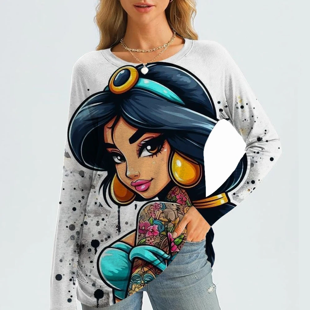 Disney Princess Spring/Summer Women's Round Neck Long Sleeve T-shirt, designed for casual wear, simple and elegant2026