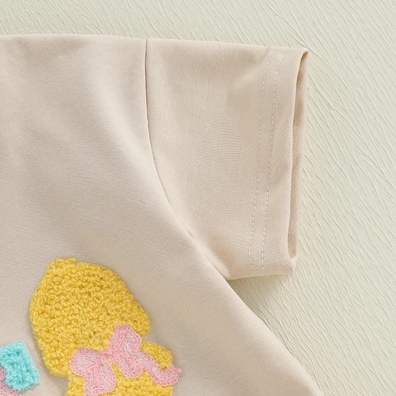 유아 아기 부활절 Romper 캐주얼 토끼 계란 자수 짧은 소매 신생아 Jumpsuit 유아 소년 소녀 귀여운 옷