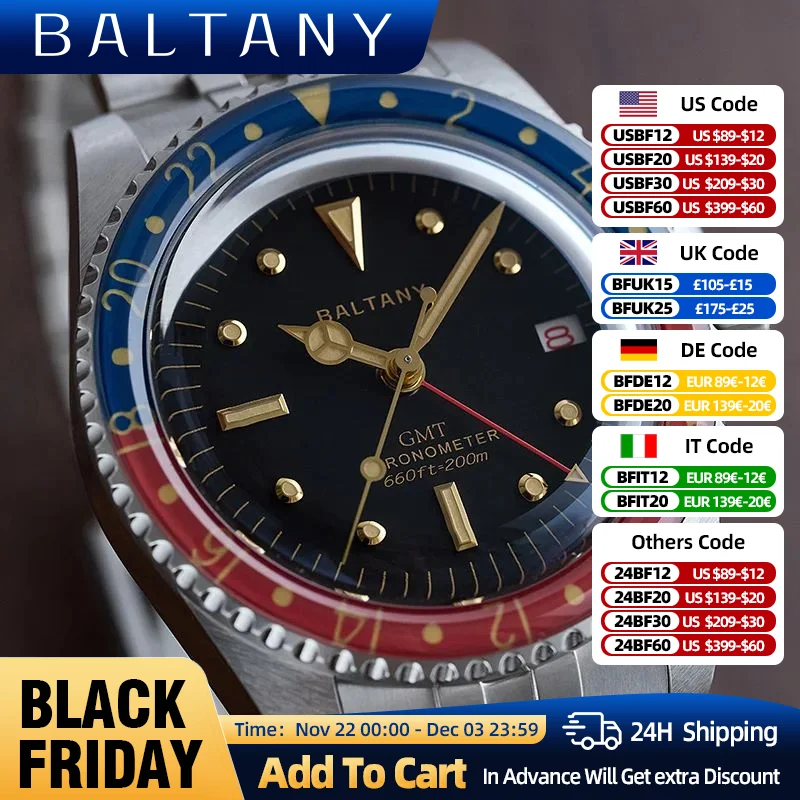 Baltany Nieuw 39Mm Nh34 Vintage Gmt Horloge Cola Bezel Dome Saffier Jubilee Stijl Armband 20bar Luxe Automatisch Mechanisch Horloge