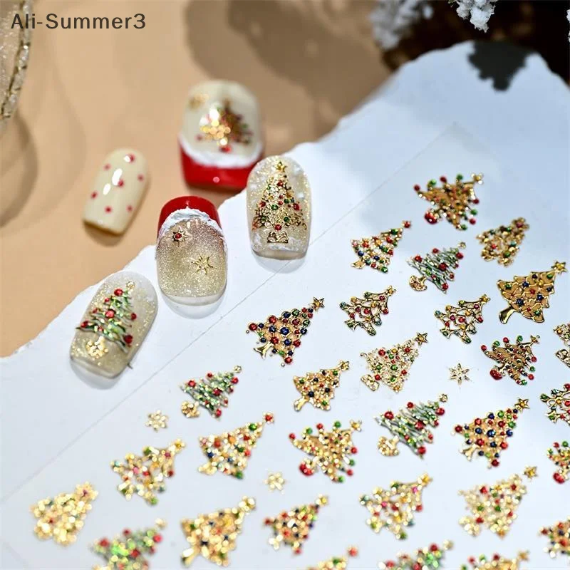 لطيف عيد الميلاد نمط كريستال الكرة أضواء ملونة شجرة عيد الميلاد مسمار الفن طباعة ملصقات مانيكير الشارات ملصقات مسمار ديكور هدية #5