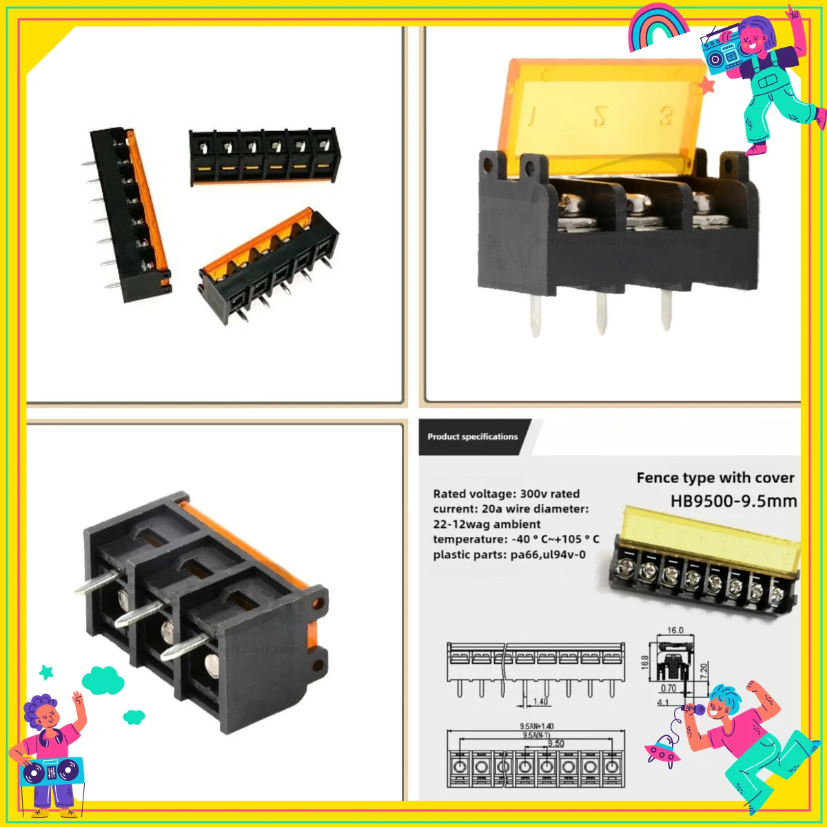 5PCS HB-9500 Lid Barrier Terminal 9.5MM Pitch 300 30A Straight Line High Current Connectors Barrier Blocks 2/3/4/5/6/7/8/9/10Pin