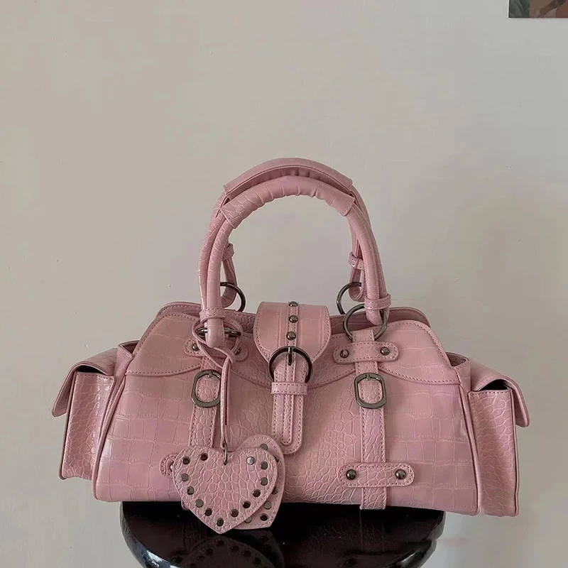 JIAERDI-Bolsa de mensageiro rosa vintage para mulheres, Y2K Grunge, rebite, crocodilo, luxo, designer, fêmea, Fairycore, estética