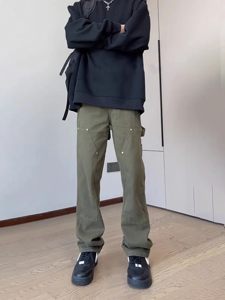 

Новые мужские камуфляжные рабочие брюки 2024 года в американском ретро-стиле, расклешенные до колена, прямые, для повседневной носки