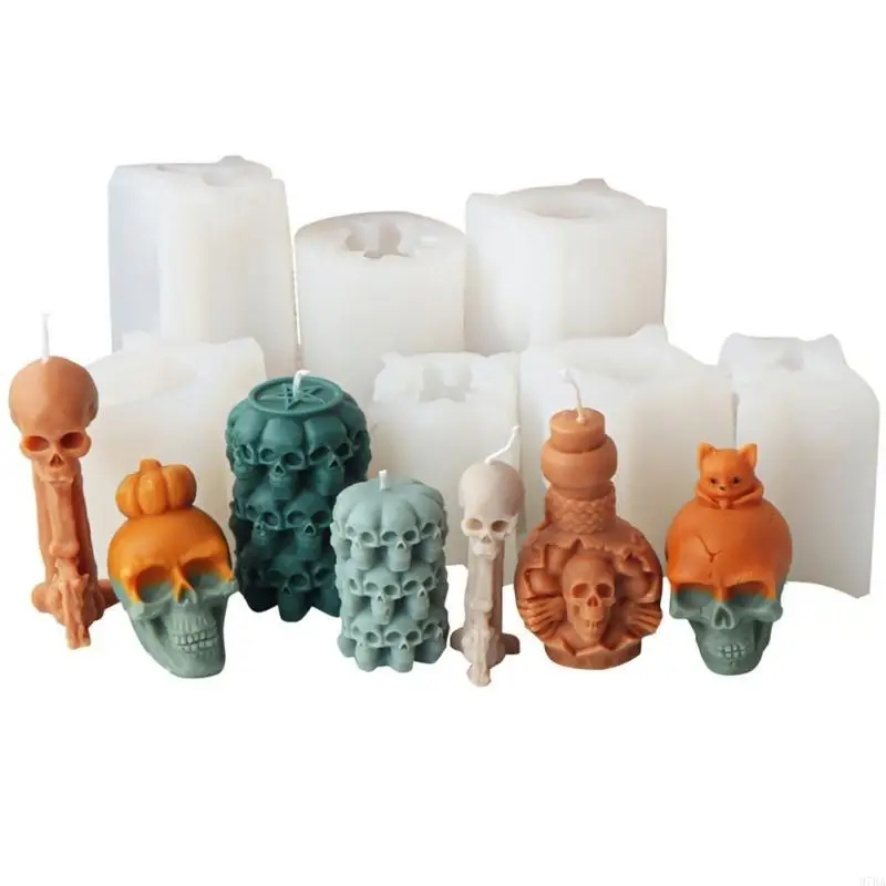 97BA Skeleton Head Shaped Silicone Molds for Candle Soap Plaster Decorations Halloween Party Decorations 5