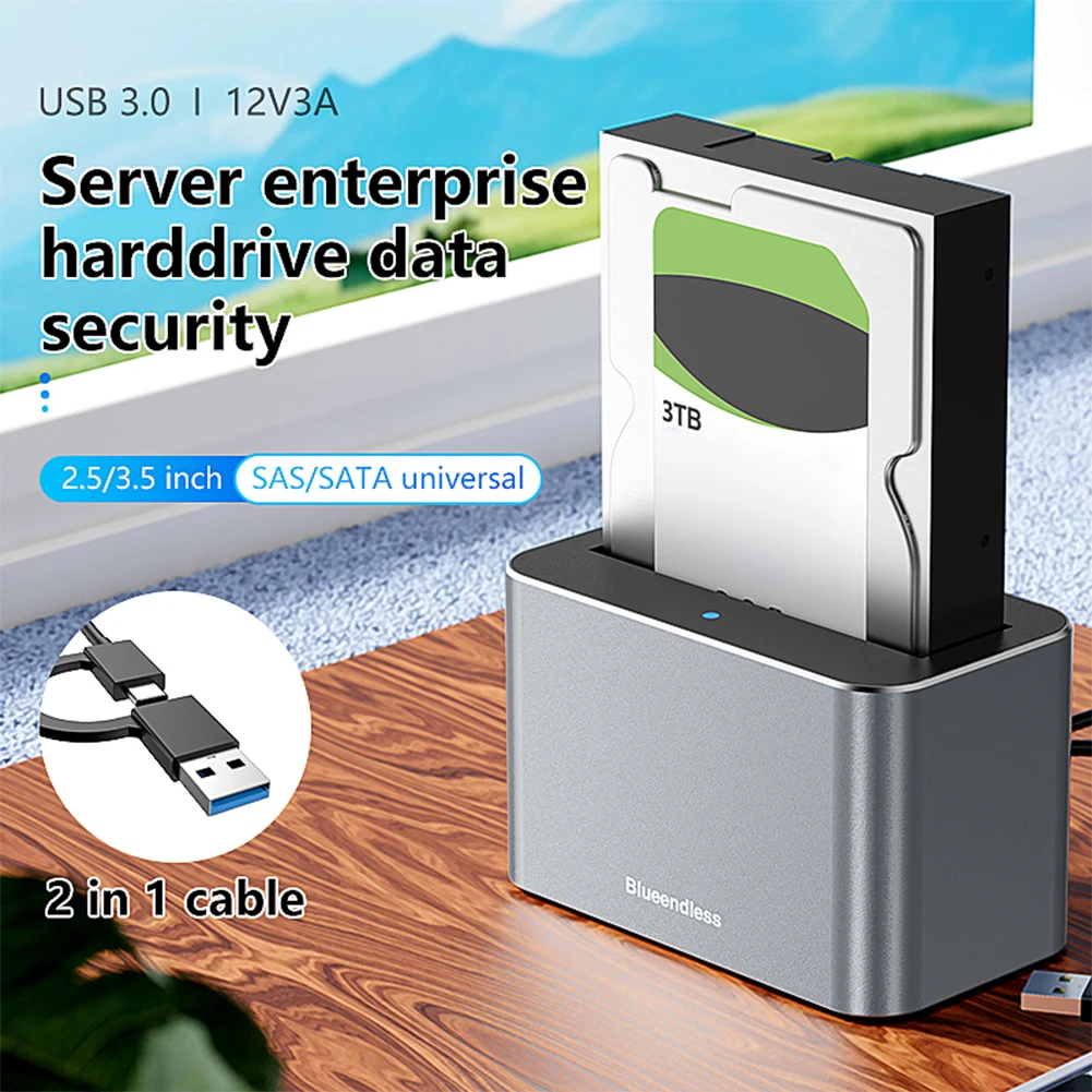 Hard Drive Dock SAS To USB 3.0 Adapter 5Gbps SAS/SATA Hard Drive Enclosure Support Up To 20TB for 2.5/3.5 in SATA/SAS HDD SSD