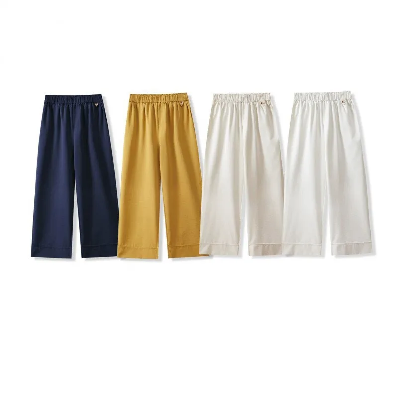 

2026 Summer New High-Waisted Women's Pants Buttoned Thin Loose Mid-Length Wide Leg Pants Ice Silk Cool Casual Blossom Trousers