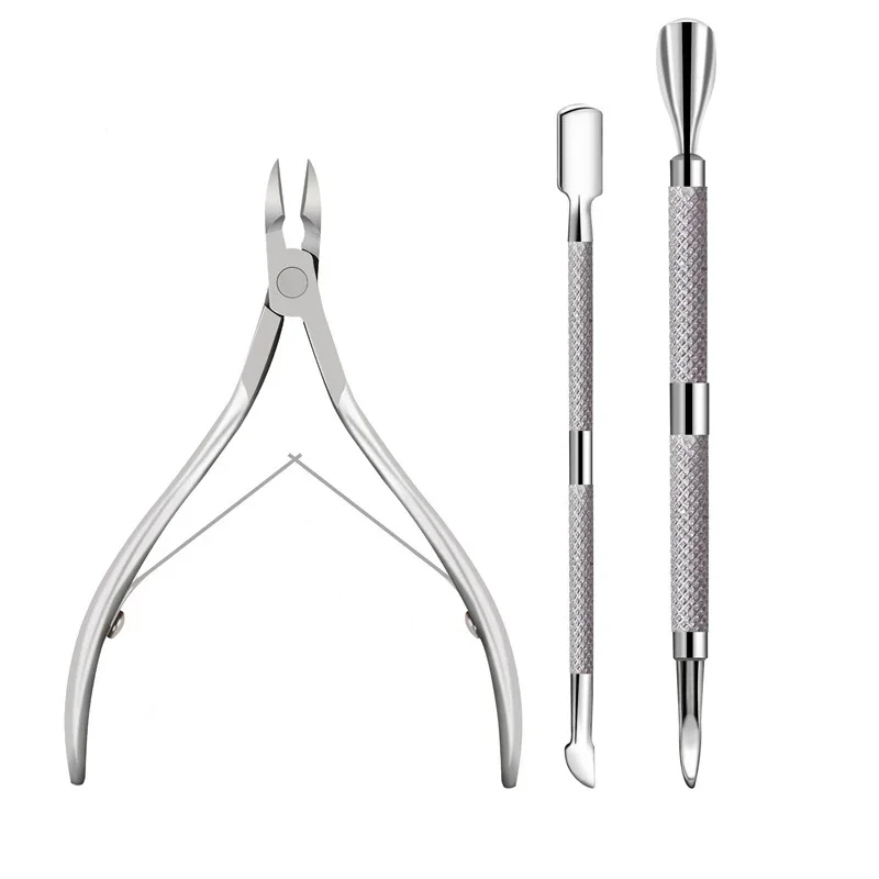 3pcs/set Pro Stainless Steel Nail Art Cutter Scissor 2 Ways Cuticle Clipper Pusher Dead Skin Remover Kit Manicure Pedicure Tools