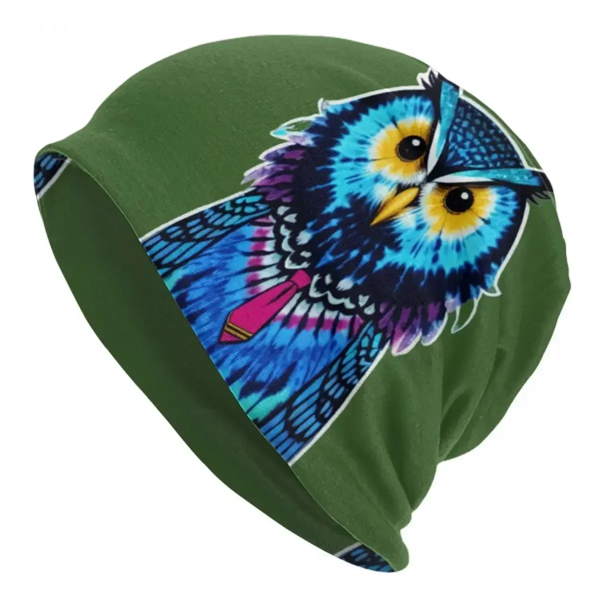 Tie Dye Owl Wearing A Tie Warm Knitted Cap Hip Hop Bonnet Hat Autumn Winter Outdoor Beanies Hats for Unisex Adult