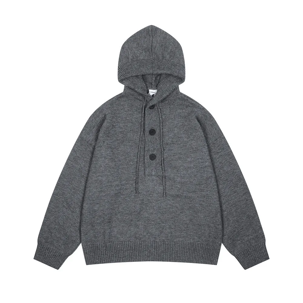 

MWJLPWQ полукардиган на пуговицах с капюшоном, осенне-зимний мужской свитер, американский ленивый однотонный универсальный пуловер, вязаные топы 21795