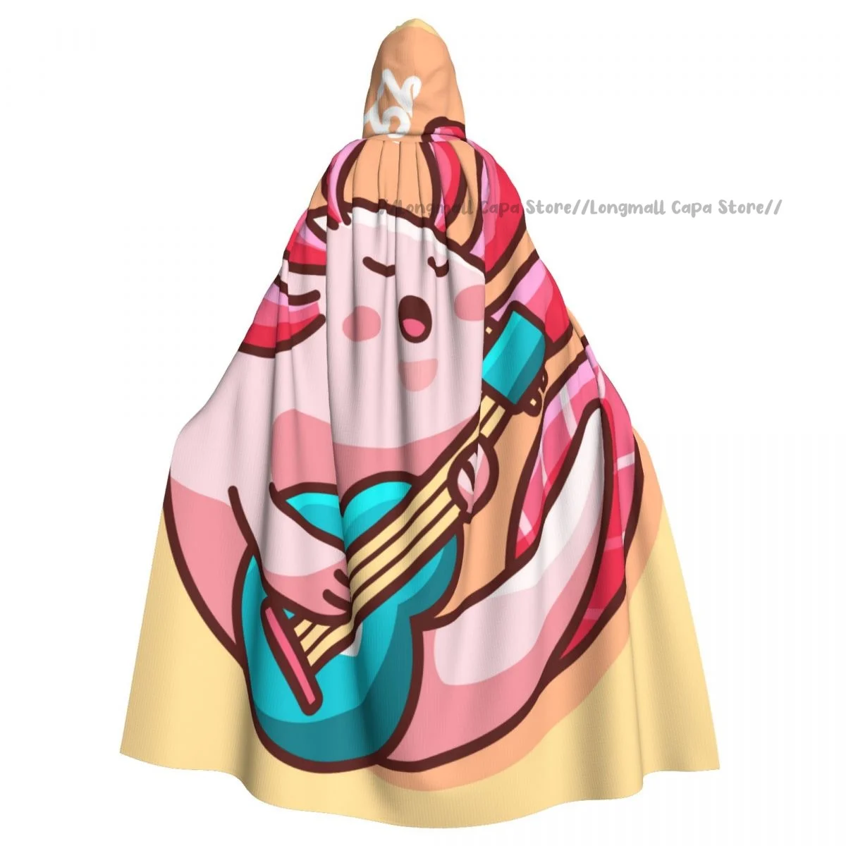 Adult Halloween Cute Axolotls Playing Music Cloak Cape Hooded Medieval Costume Full Length Dress Coat