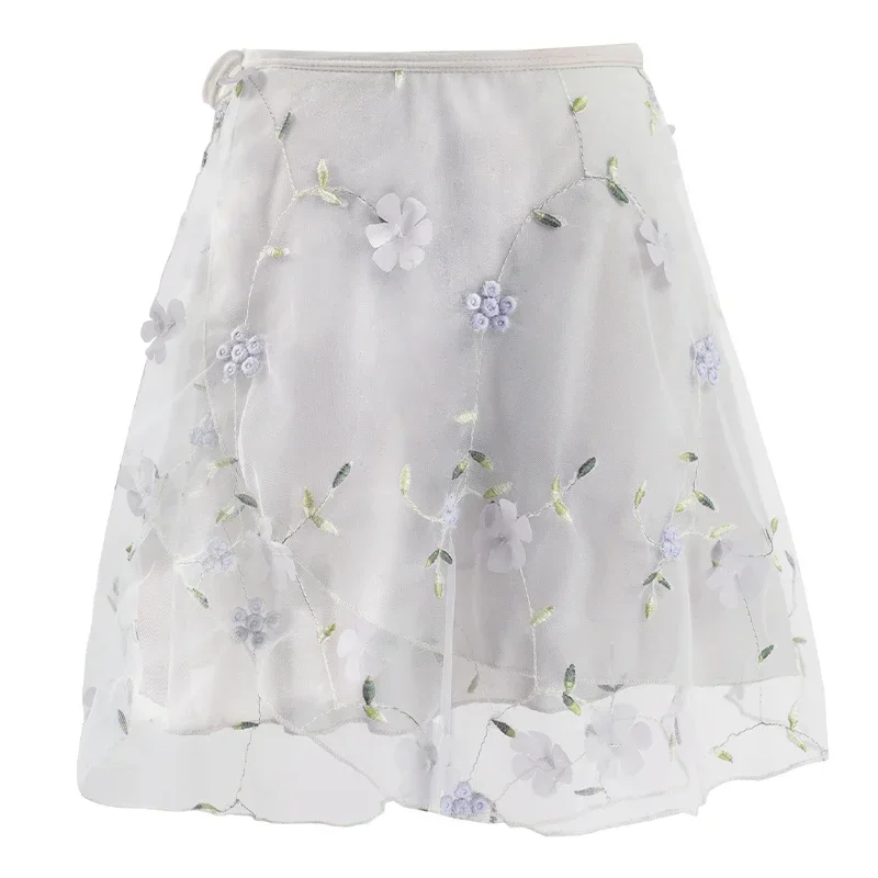 ผู้หญิงเต้นรําเย็บปักถักร้อยกระโปรงดอกไม้กระโปรงสั้น LACE-up เต้นรํากระโปรงสาวผู้ใหญ่บัลเล่ต์ประสิทธิภาพกระโปรง