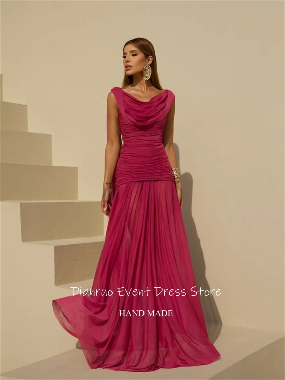 فساتين سهرة بشرائط نابضة بالحياة من Dianruo رداء حفلات شيفون أنيق مكشكش رشيق على شكل حرف A فيستدوس دي فييستا أنيقة مخصصة