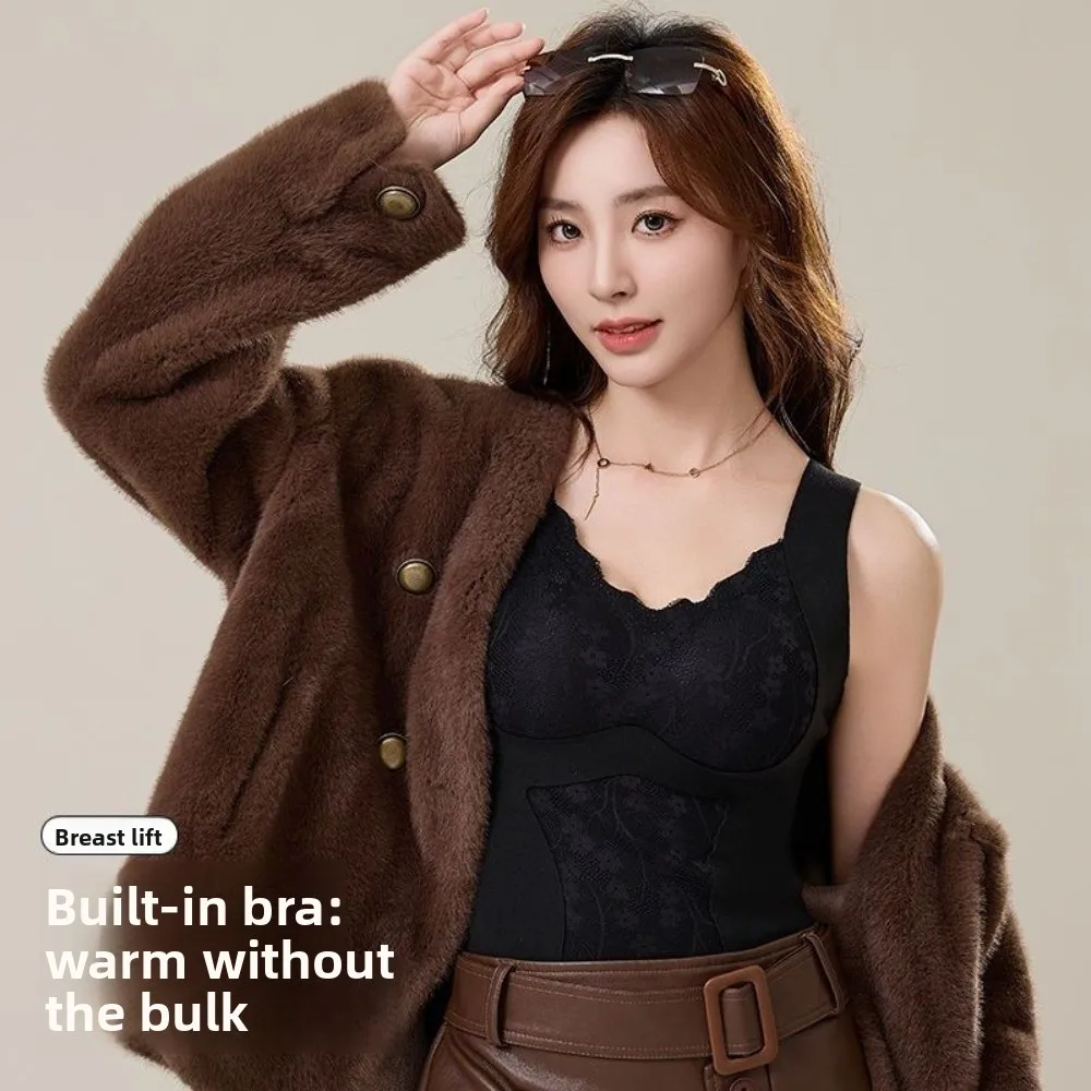 

Lace Thermal Shapewear Camisole Sleeveless with Padded Cups Postpartum Body Shaper Velvet Fleece Slimming Winter Suspender Vest