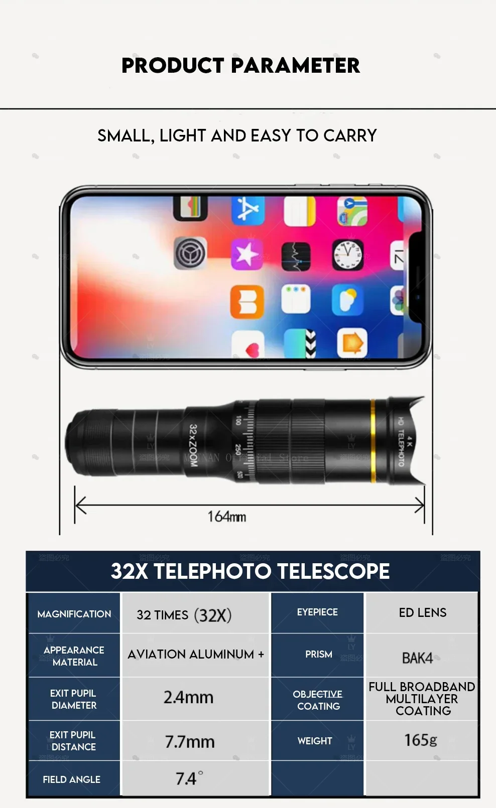 CAOX 32x Professionelles Konzert-Monokular-Teleskop, HD-Zoom-Handy-Kameralinsen-Teleskop, Geeignet für Camping und Konzerte – Detail 4