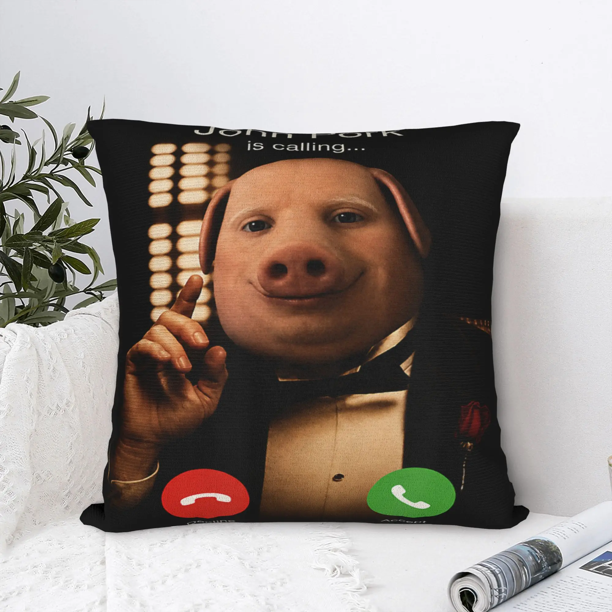 John Pork is Calling Funny Italian Mafia Boss Memes Brainrot Pillow Case  Pillow Cover Pillowcases For Wedding Party Home Decor