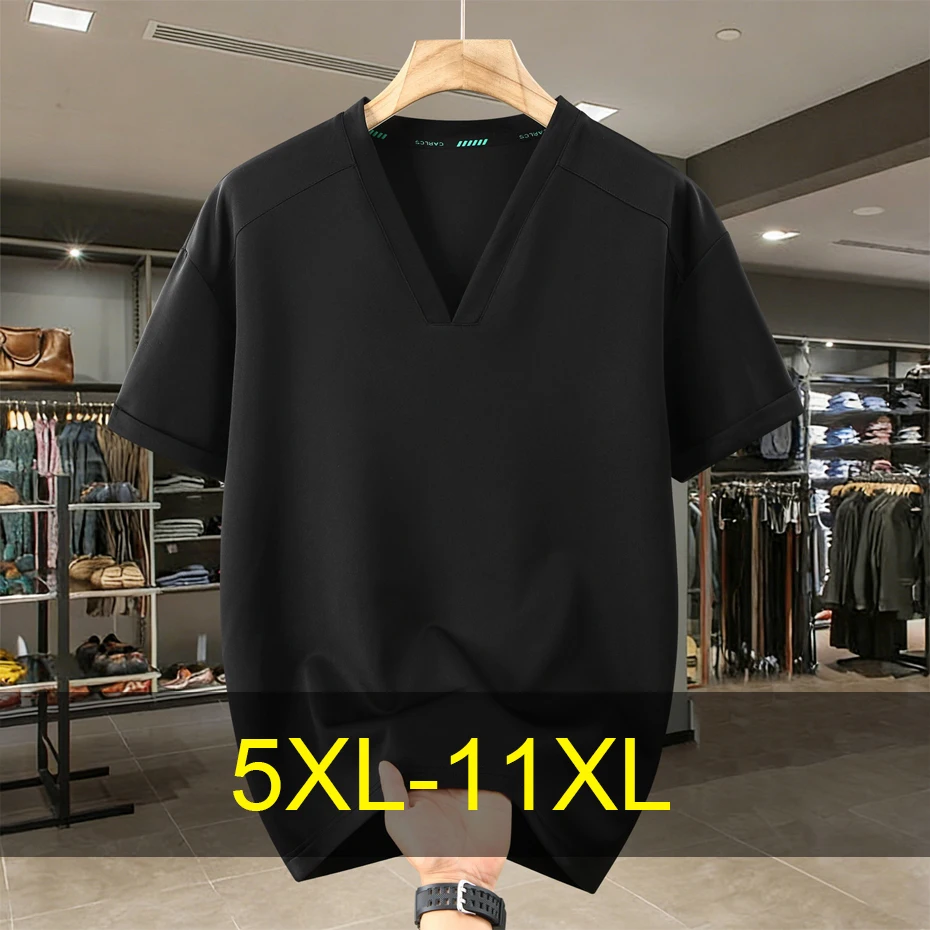 

Мужская футболка с V-образным вырезом больших размеров 10XL 11XL, летняя, с коротким рукавом, модная, повседневная, однотонная, мужская футболка больших размеров 10XL 11XL