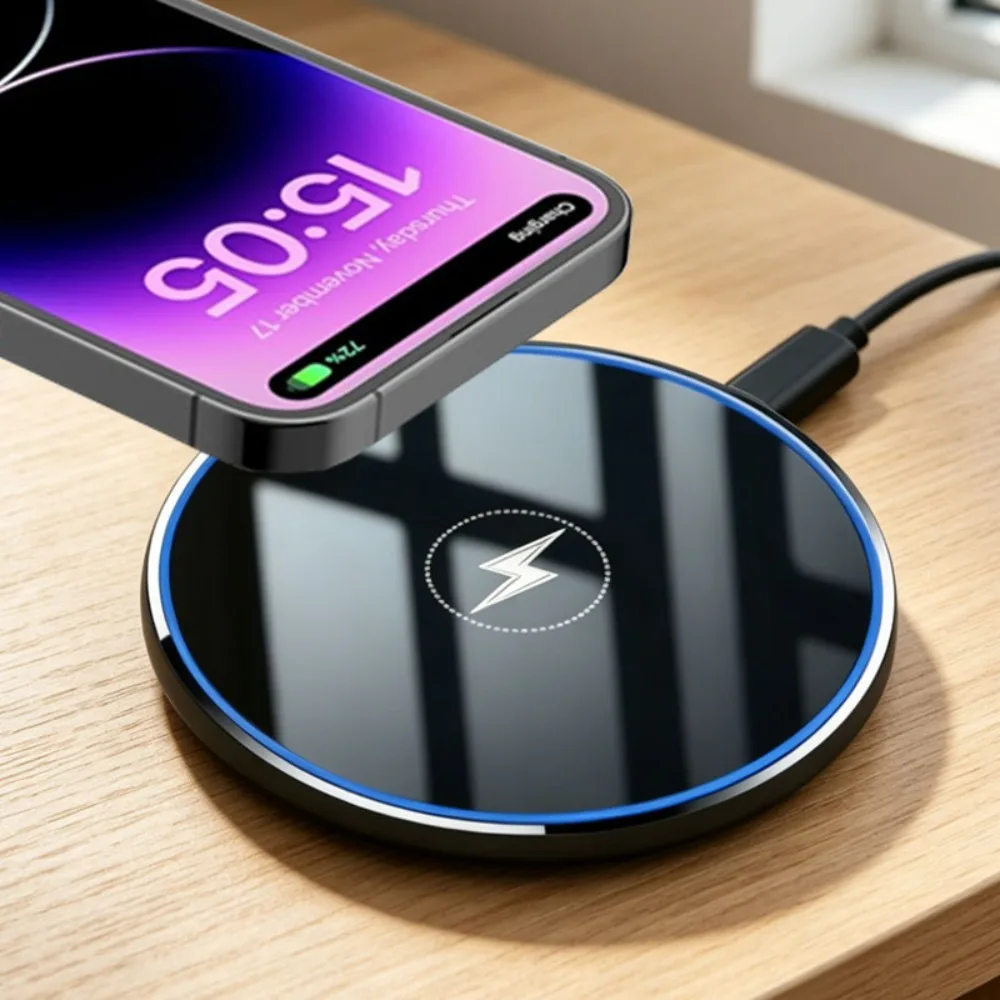 Desktop Wireless Charger LED Light Pad For iPhone 17 16 15 14 13 12 Pro Max Airpods Pro Fast Charging Station For Samsung Xiaomi