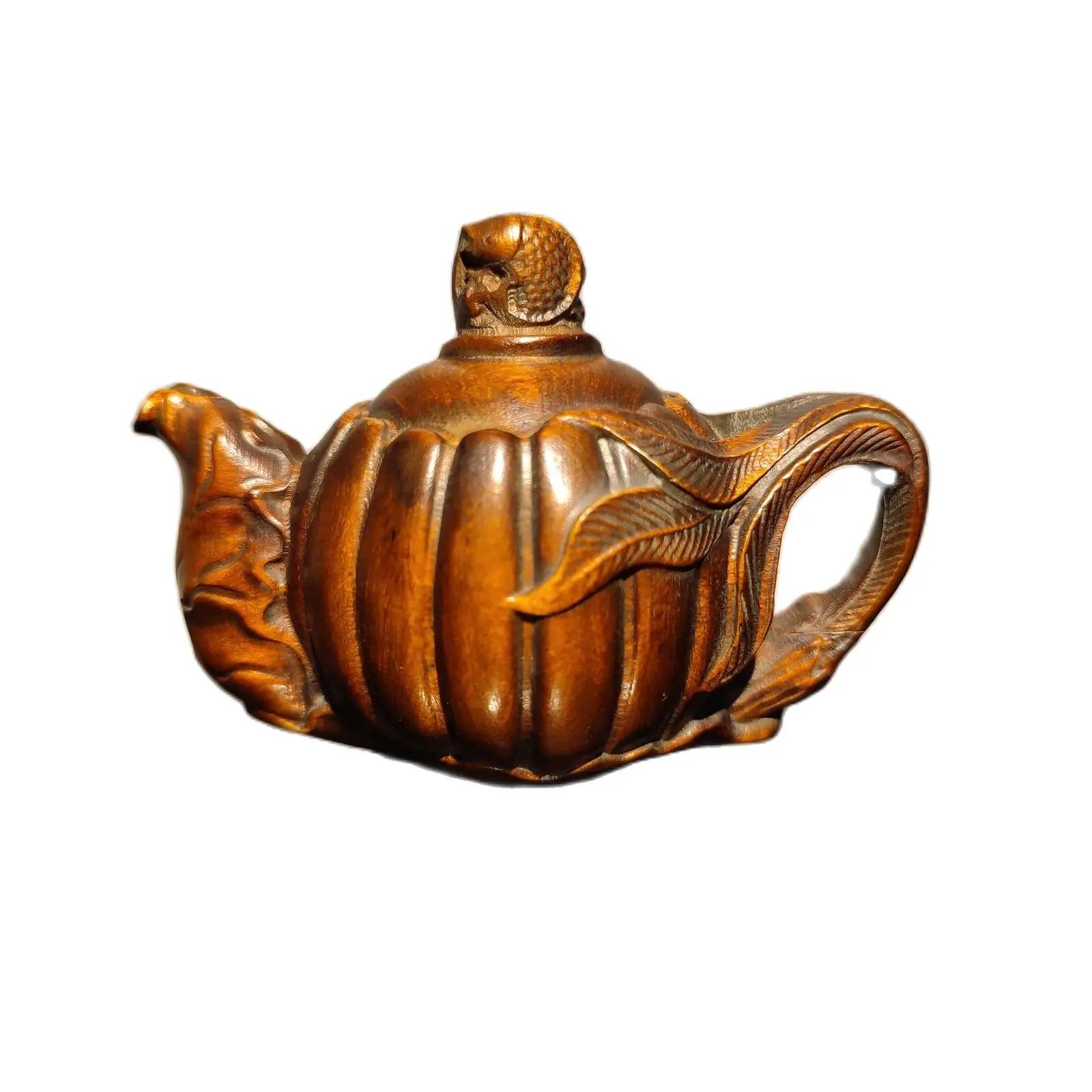 Chinese vintage Boxwood Carved fish statue Teapot hobbies interests mahjong sculpture statue desk Study souvenir hobby collect