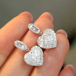 Huitan Sparkling Heart Drop Earrings for Women Luxury Noble Wedding Bridal Jewelry Brilliant Ear Accessories for Engagement Gift