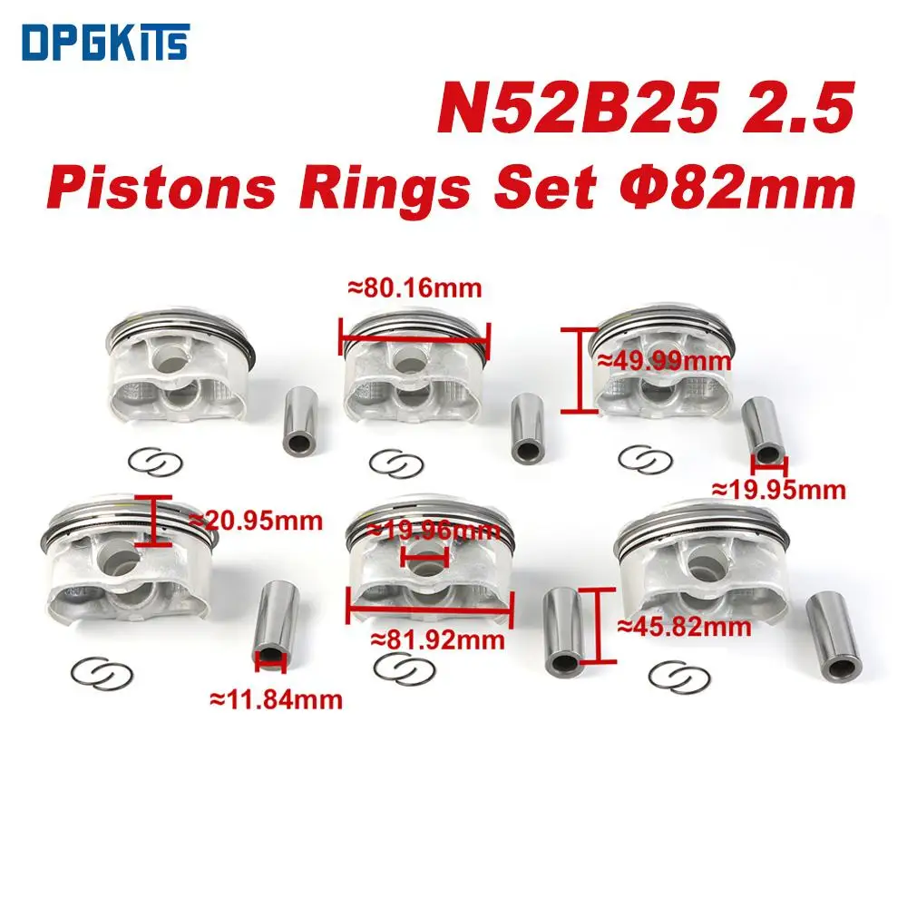 

N52B25 2.5 Auto Pistons Rings Set Φ82mm CR 11:1 11257612982 11257561848 For BMW 323i 325xi 523i 525i X1 X3 Z4 E90 E91 E92 E84
