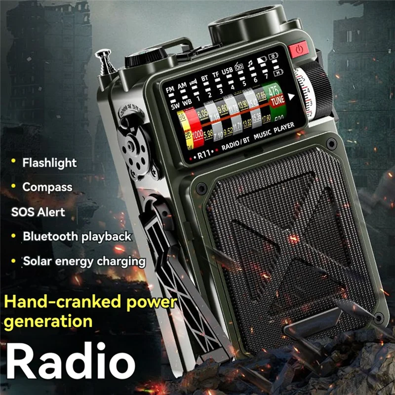 

Multifunctional Radio Bluetooth Speaker Emergency Flashlight Compass Hand Cranked Generator
