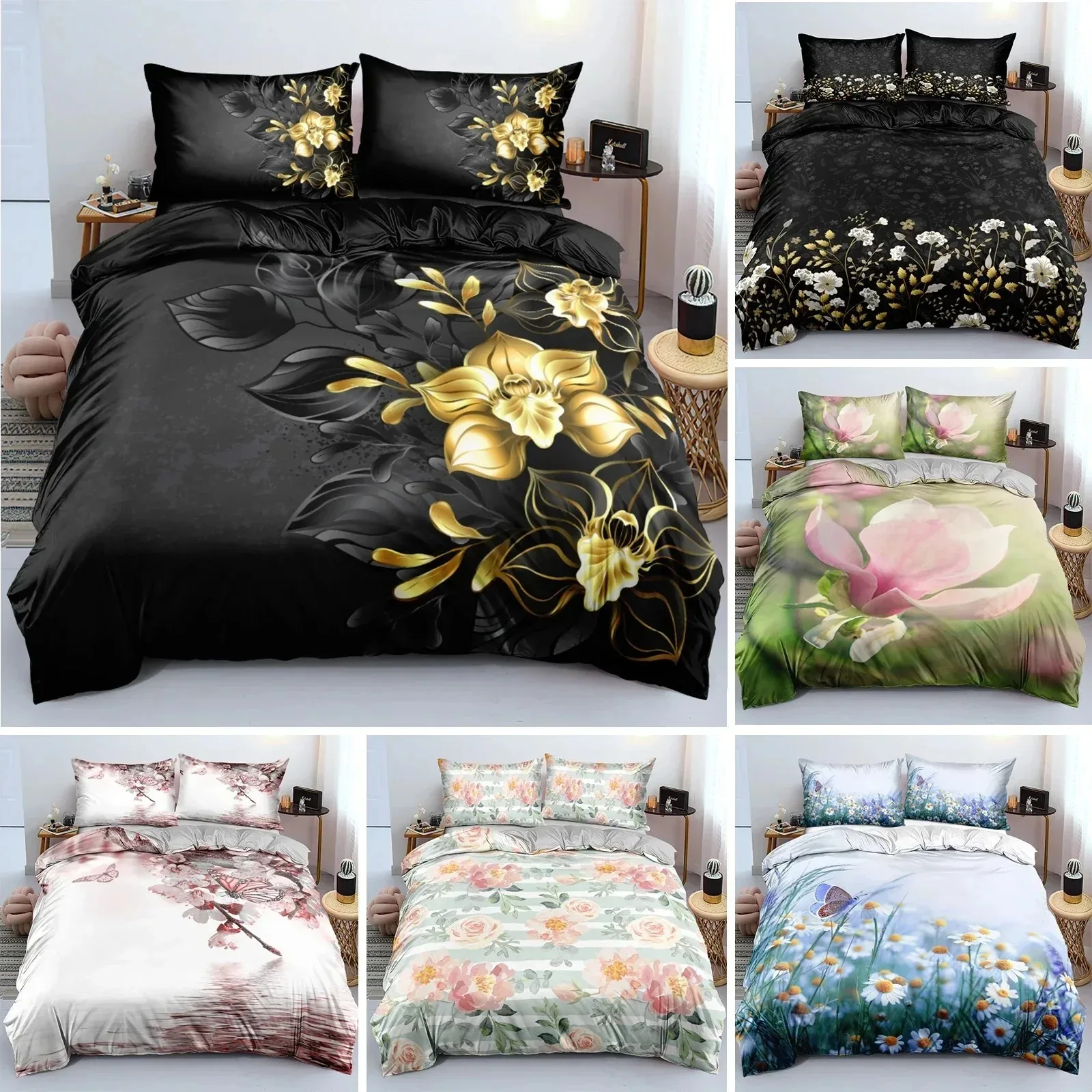 

3D Design Flowers Duvet Cover Bedding Set QuiltComforter Covers Pillowcases Double Twin Full Queen King Home Texitle Bedclothes