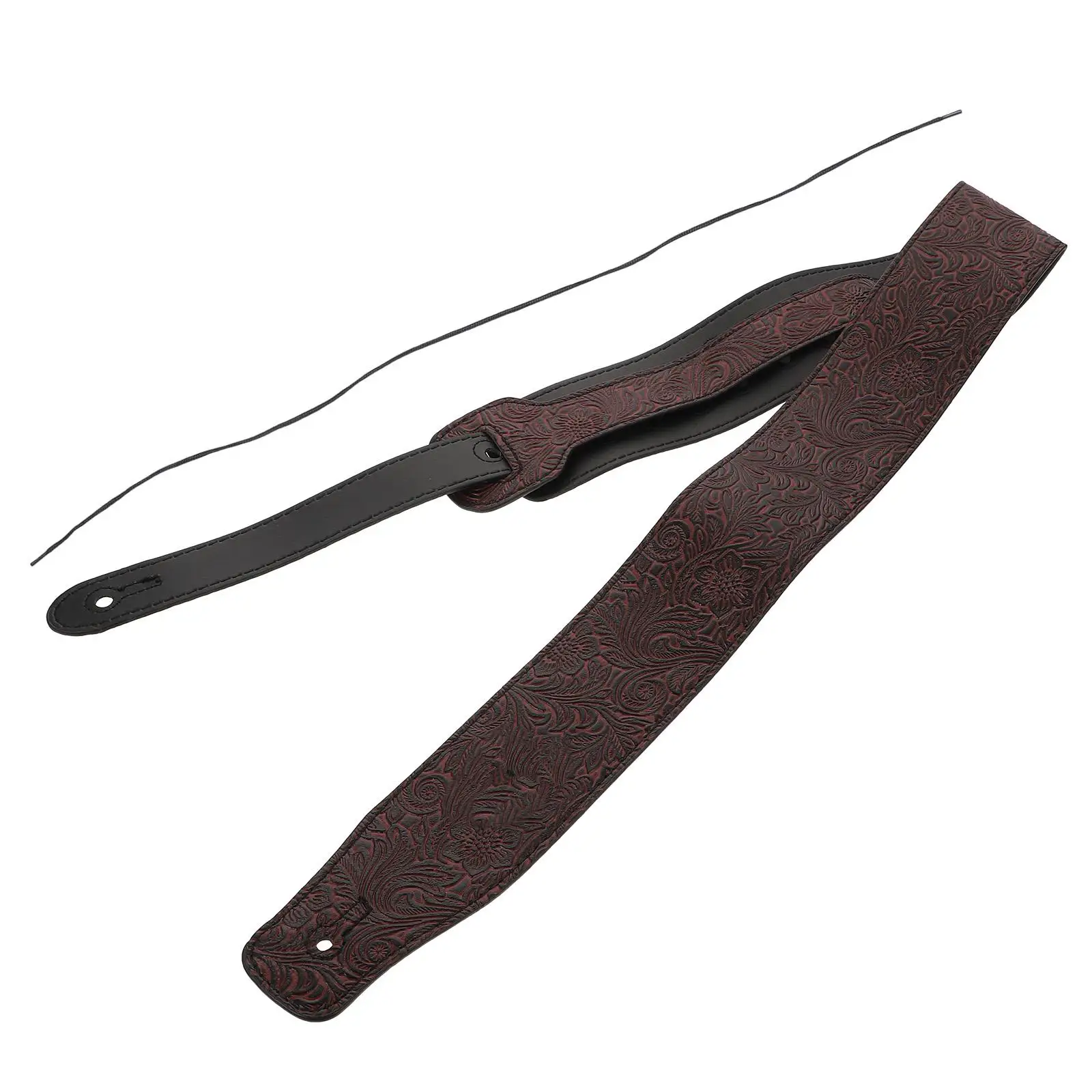 

Dark Red Guitar Strap Electric Bass Shoulder PU Instrument Lanyard Patterned Strong String Practical Sweat Absorbing