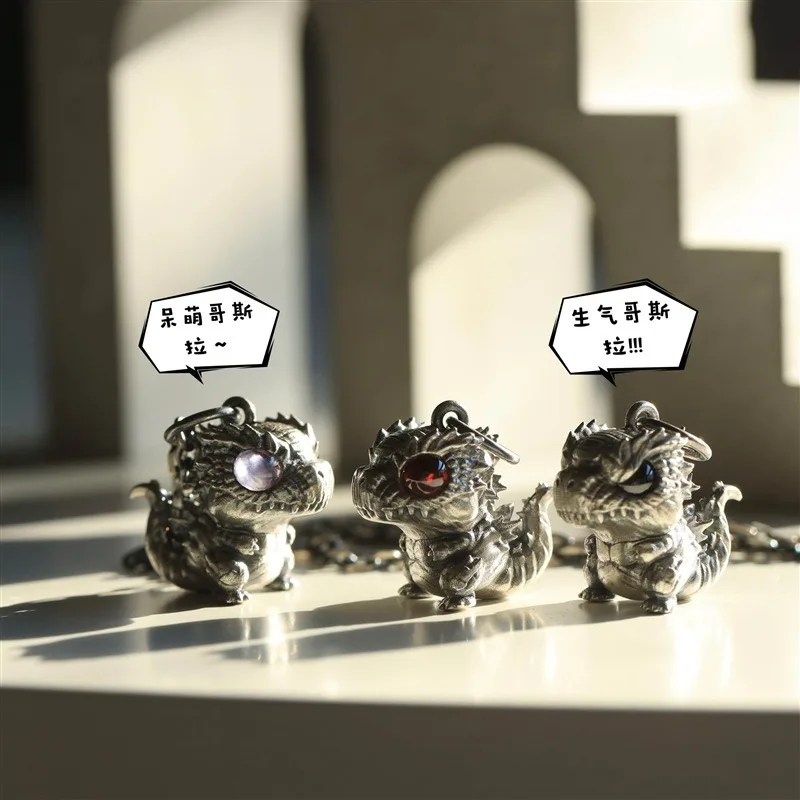 

New Cartoon Retro Godzilla Necklace Q-version Cute Godzilla Monster Pendant Men's and Women's Sweater Chains Holiday Gift