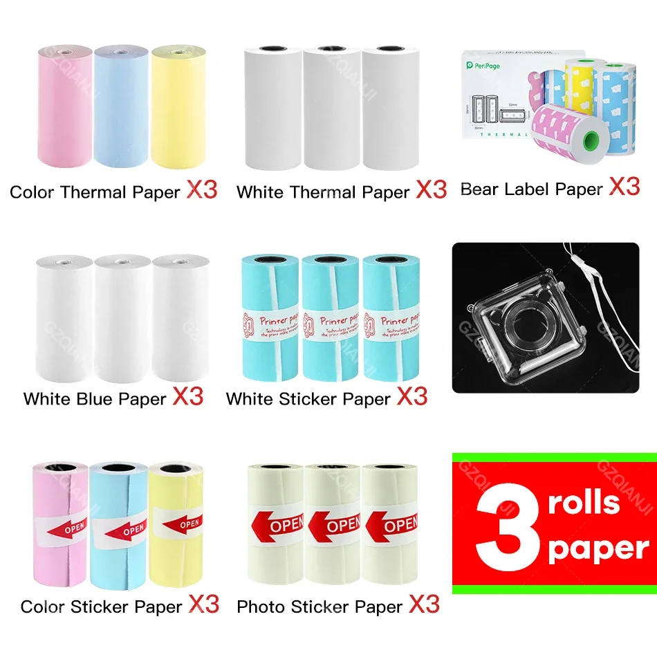 Universal 3 Rolls Paper 58x30mm Multi-selective Self-adhesive Thermal Photo Notes Bill Sticker for Labeller Machine Peripage A6