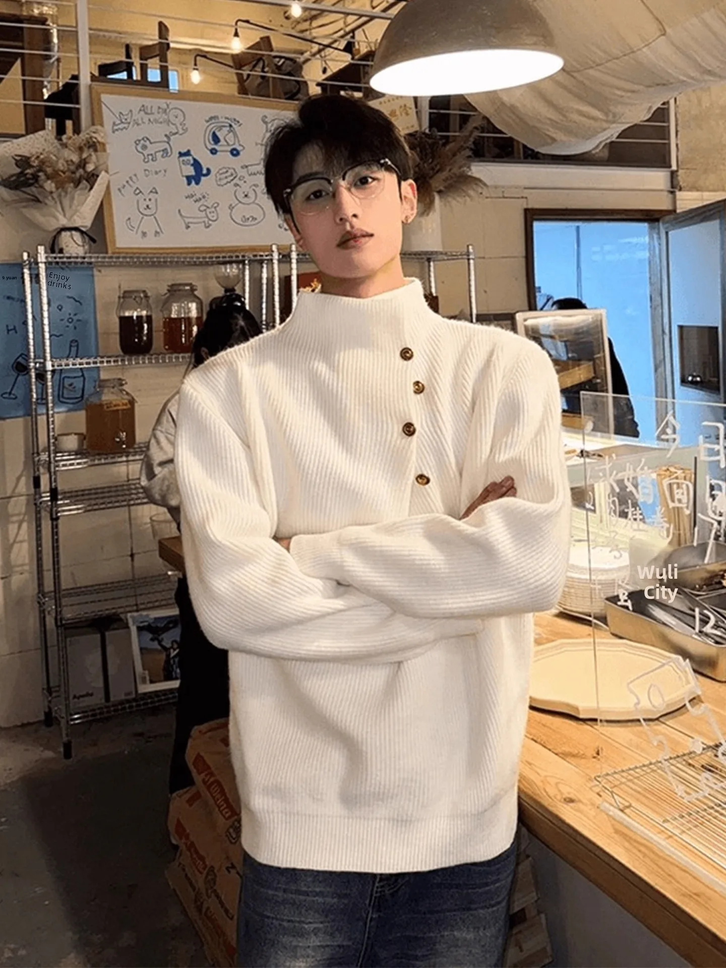 

American Design Sense Side Button f High Ne Sweater Men Women Autumn Winter Trendy Brand High End Feeling Haome Heavy...