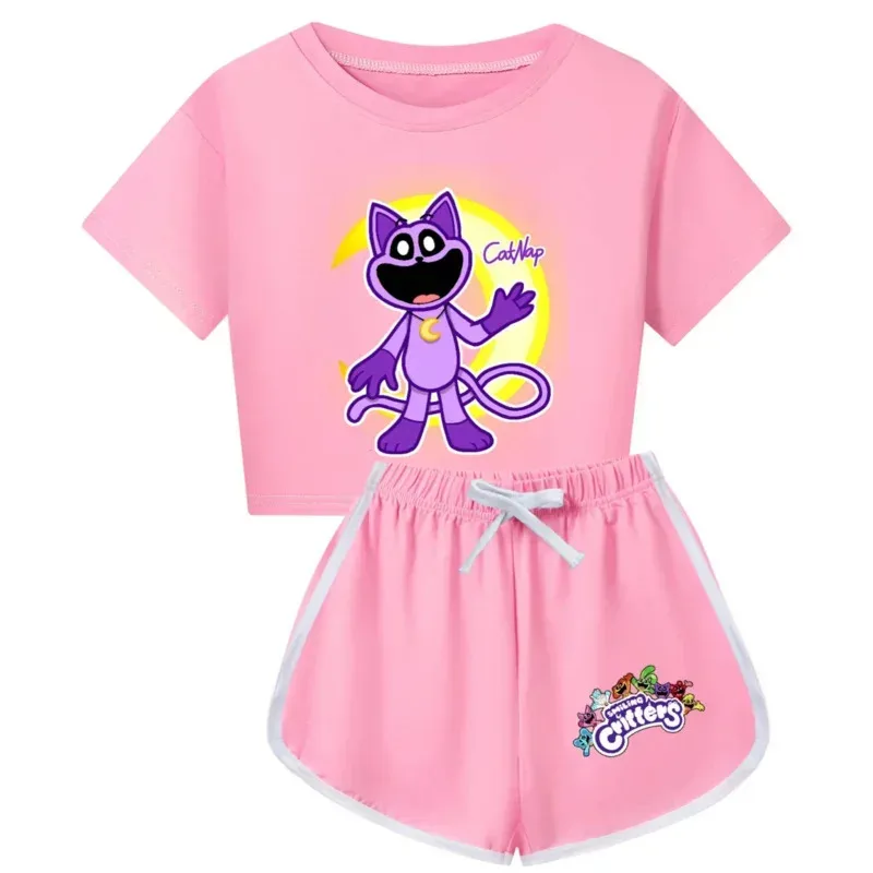 zz04zz12 Uśmiechnięte Zwierzątka Kot Czarny Zestaw Piżamowy Letni Dziecięcy Nocny Drzemka Piesek Pół Ciała Krótki Rękaw Bielizna Nocna Piżama Kreskówka Ba