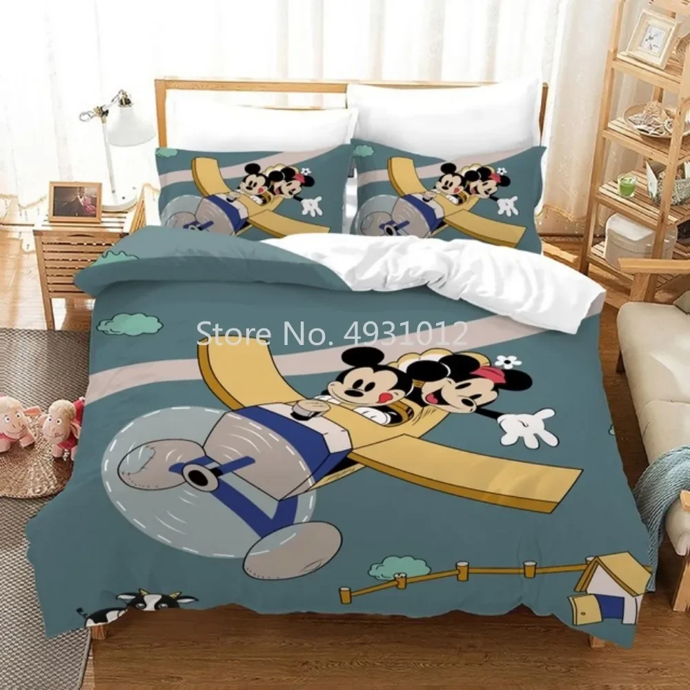 Set tempat tidur Mickey Minnie Mouse, Set hadiah anak laki-laki perempuan Tekstil Rumah Tangga penutup selimut penutup sarung bantal dekorasi