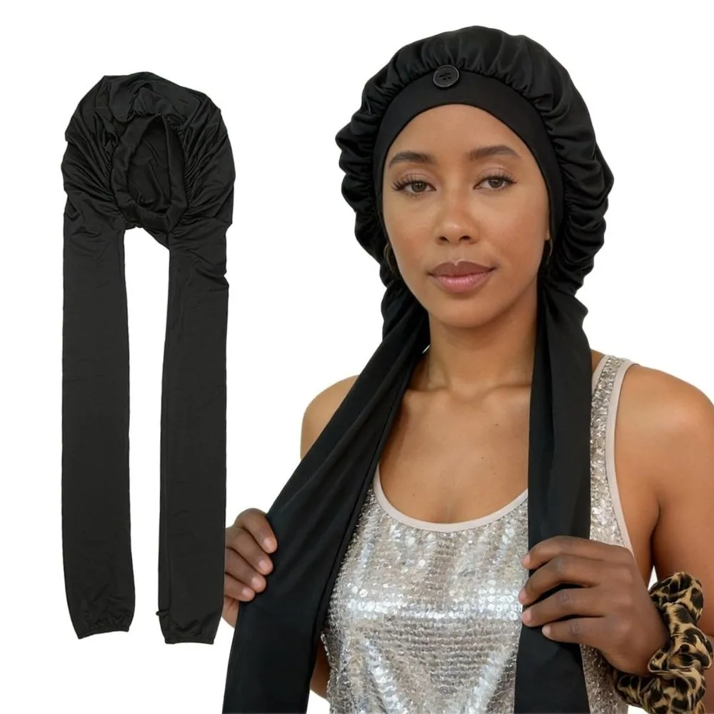 Silky Satin Satin Long Dreadlock Sleep Bonnet Long Tail Adjustable Drawstring Sleep Hair Cap Lightweight Bathing Hat