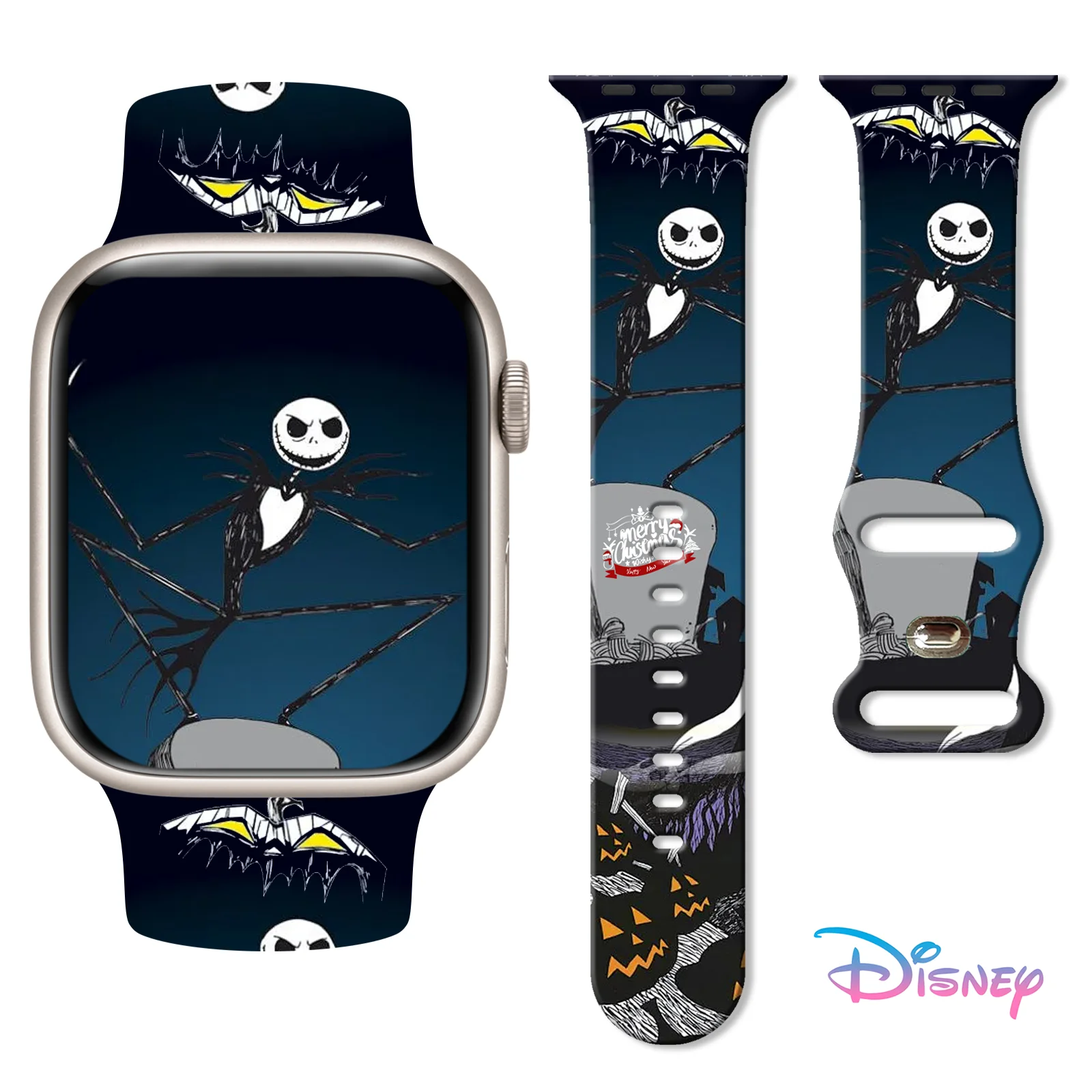 

Disney Skeleton Jack Print Strap for Apple Watch 11 10 9 8 Silicone Band Replaceable Bracelet for iWatch 46/44/42/41mm Watchband