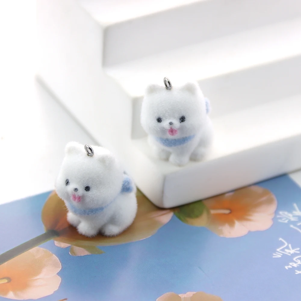 30pcs Flocking Resin Puppy Charms Plush Doll Pendant for Necklace Earrings Keychain Making DIY Jewelry Accessories Wholesale