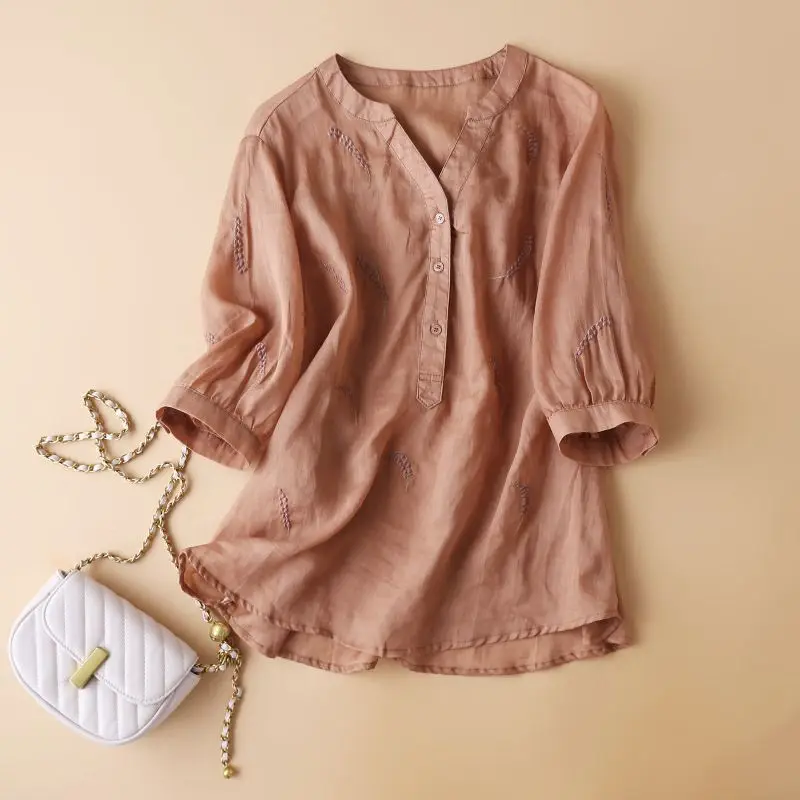Camicetta senza maniche in lino di cotone Donna Estate Nuovo pullover ampio con stampa