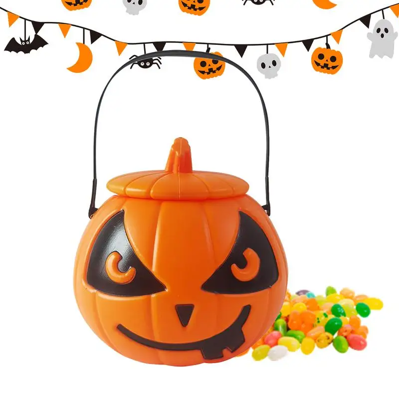 Candy Basket Pumpkin Pails Trick Or Treat Jack O Lantern Candy Goodies Basket With Lid Pumpkin Candy Holders Container For Kids