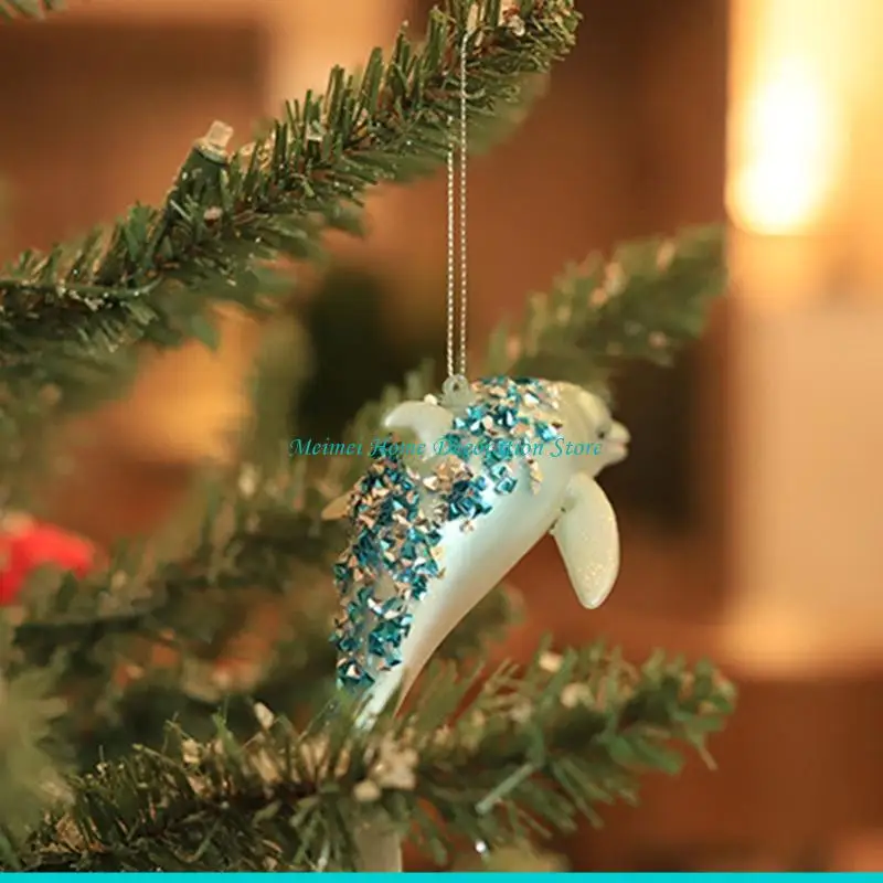 Enfeite árvore H7BF lindo pingente golfinho com joias vidro brilhante