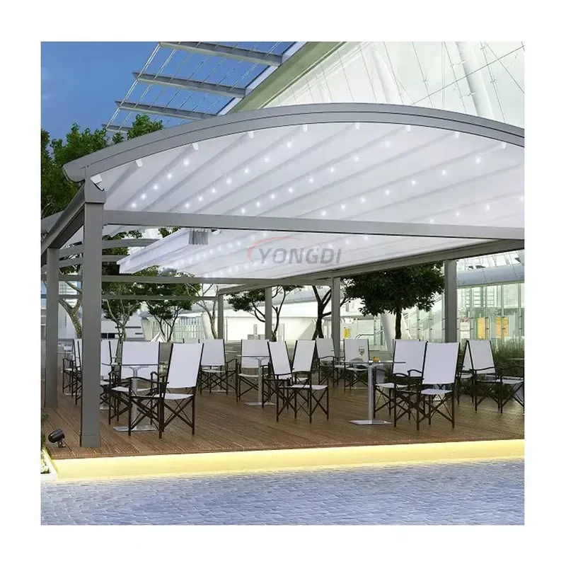 Smart 5x6 Sloped Retractable Pergola Sun Shade Awning Windproof and Waterproof for Pool Side Restaurant for Powder Coated