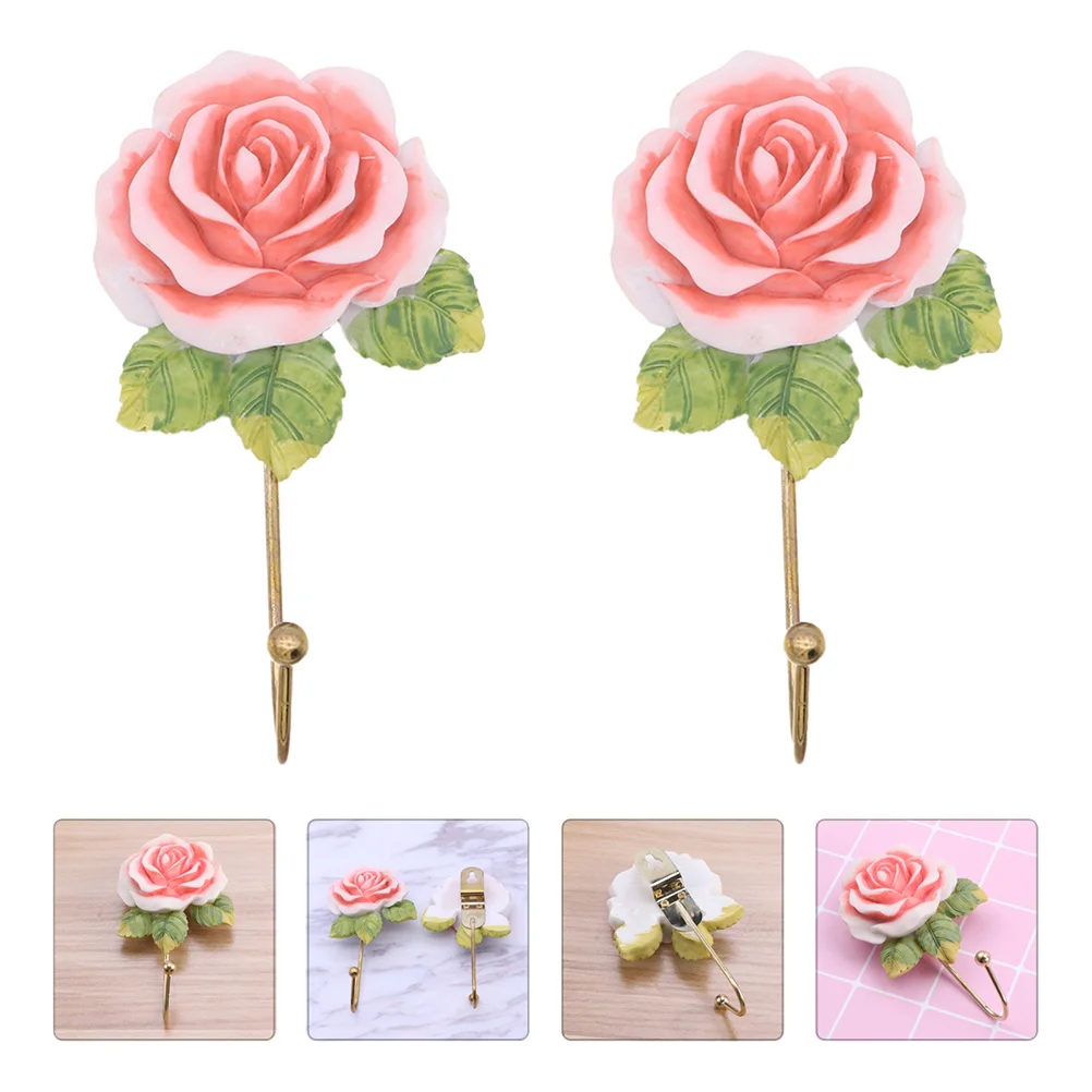 3 Pcs Rose Hook Resin Hooks Storage Garland Hanging for Decorations Coat Hanger Decorative Shape Wall Wrought Iron