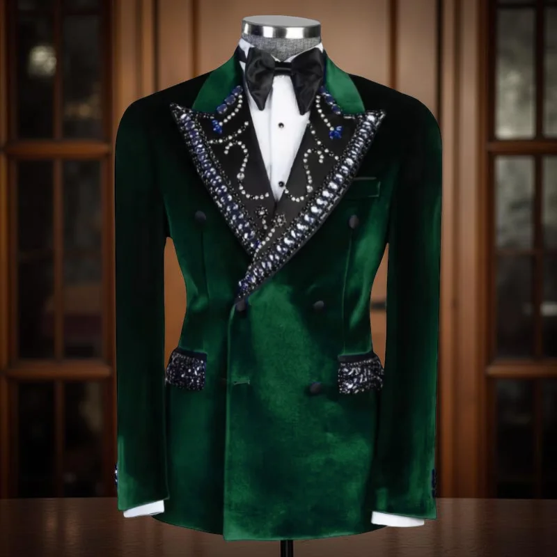 

Бархатный мужской пиджак из бисера, двубортный роскошный свадебный пиджак с бисером для мужчин, цельный мужской модный костюм для выпускного вечера