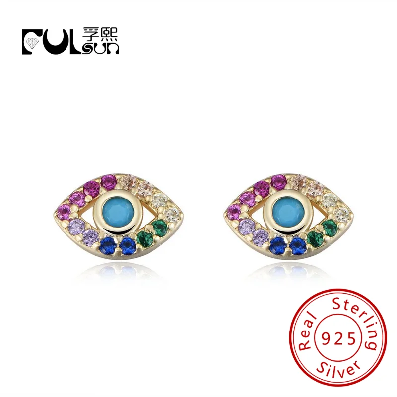 multi-color Zircon Eyes stud earrings Jewelry 925 Sterling Earrings for Women Diamant earrings 14k Gold Silver earrings