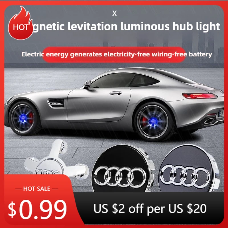 

2026 Hot For Audi Hub Caps AUDI 4pcs 61mm 68mm Hub Led Lights Cap Car Floating Illumination Wheel Center Covers Caps For AUDI A3