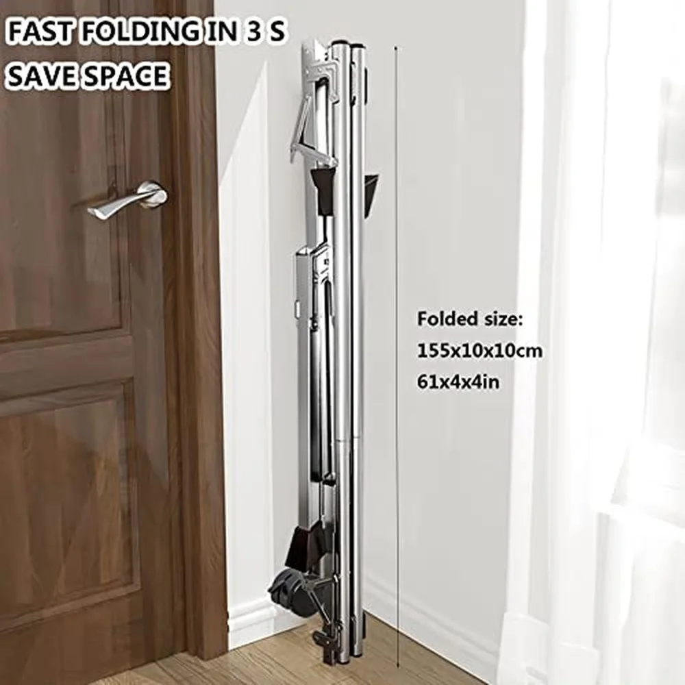 Stainless Steel Folding Clothes Airer on Wheels 140cm Tall Retractable Indoor Outdoor Laundry Drying Rack Easy Setup
