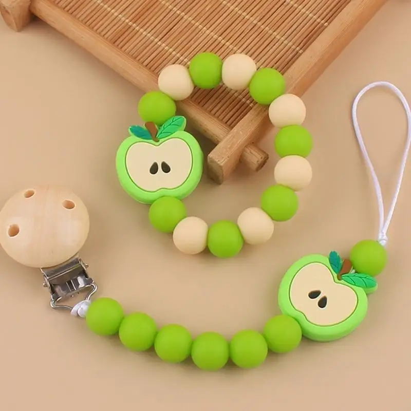 

Silicone Beads Pacifier Hold Apples Pattern Clip used for Baby Girls & Boys Baby Pacifier Holder Clip Pacifier Strap L8RB