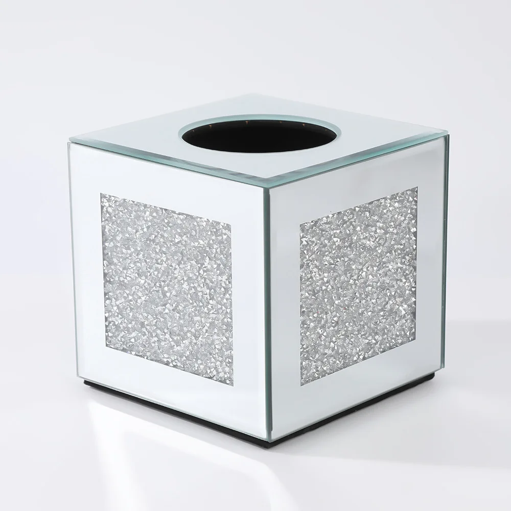 

Diamond Square Glass Mirrored Tissue Box Tissue Home Decor Holder Bar Bedroom Office Napkin Storage Box Tissue Pumping Paper Box